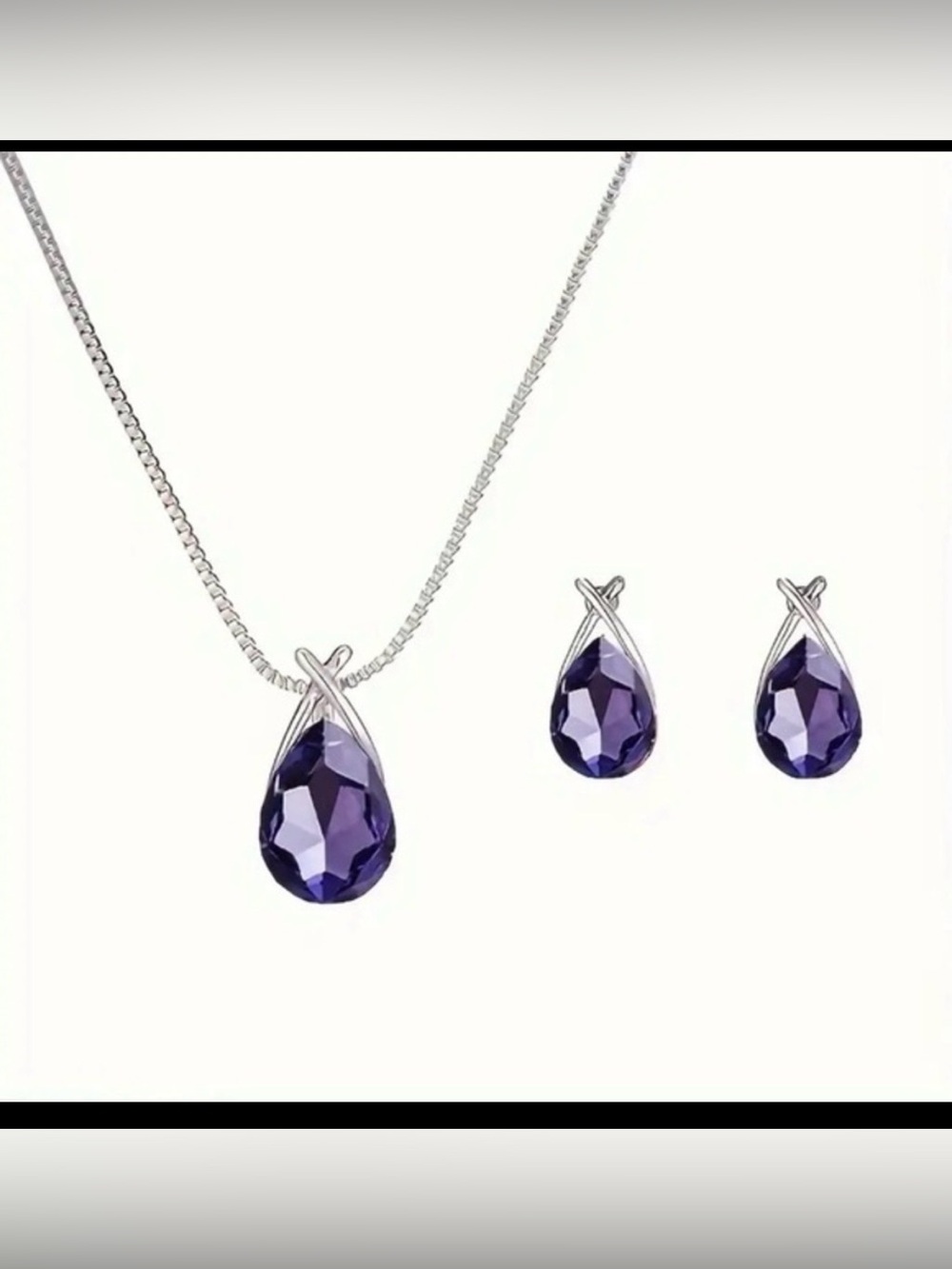 Elegant Purple Teardrop Pendant Necklace and Earring Set